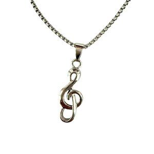 Music Treble Clef Necklace Stainless Steel Chain Silver Tone